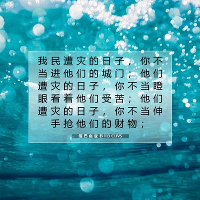 Picture 07 - 俄 巴 底 亚 书 1:13 CUVS - 我 民 遭 灾 的 日 子 ， 你 不 当 进 - Bible Verse Picture