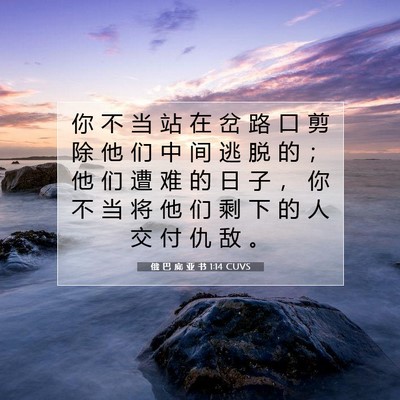 Picture 07 - 俄 巴 底 亚 书 1:14 CUVS - 你 不 当 站 在 岔 路 口 剪 除 他 们 - Bible Verse Picture