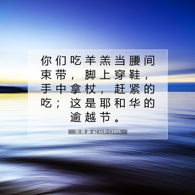 Picture 07 - 出 埃 及 记 12:11 CUVS - 你 们 吃 羊 羔 当 腰 间 束 带 ， 脚 - Bible Verse Picture