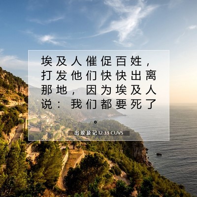 Picture 07 - 出 埃 及 记 12:33 CUVS - 埃 及 人 催 促 百 姓 ， 打 发 他 们 - Bible Verse Picture