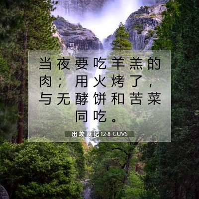 Picture 07 - 出 埃 及 记 12:8 CUVS - 当 夜 要 吃 羊 羔 的 肉 ； 用 火 烤 - Bible Verse Picture
