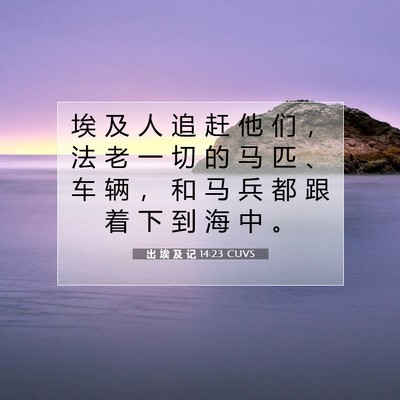 Picture 07 - 出 埃 及 记 14:23 CUVS - 埃 及 人 追 赶 他 们 ， 法 老 一 切 - Bible Verse Picture