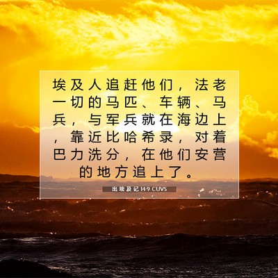 Picture 07 - 出 埃 及 记 14:9 CUVS - 埃 及 人 追 赶 他 们 ， 法 老 一 切 - Bible Verse Picture