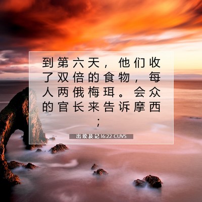 Picture 07 - 出 埃 及 记 16:22 CUVS - 到 第 六 天 ， 他 们 收 了 双 倍 的 - Bible Verse Picture