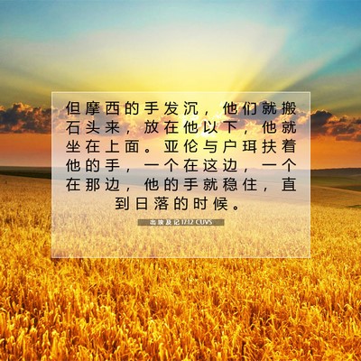 Picture 07 - 出 埃 及 记 17:12 CUVS - 但 摩 西 的 手 发 沉 ， 他 们 就 搬 - Bible Verse Picture
