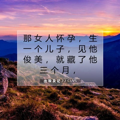Picture 07 - 出 埃 及 记 2:2 CUVS - 那 女 人 怀 孕 ， 生 一 个 儿 子 ， - Bible Verse Picture