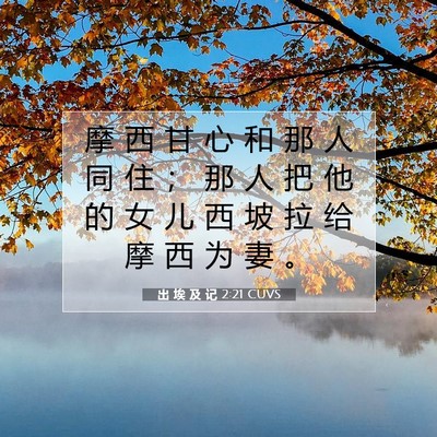 Picture 07 - 出 埃 及 记 2:21 CUVS - 摩 西 甘 心 和 那 人 同 住 ； 那 人 - Bible Verse Picture
