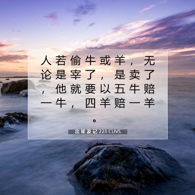 Picture 07 - 出 埃 及 记 22:1 CUVS - 人 若 偷 牛 或 羊 ， 无 论 是 宰 了 - Bible Verse Picture