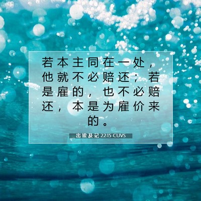 Picture 07 - 出 埃 及 记 22:15 CUVS - 若 本 主 同 在 一 处 ， 他 就 不 必 - Bible Verse Picture