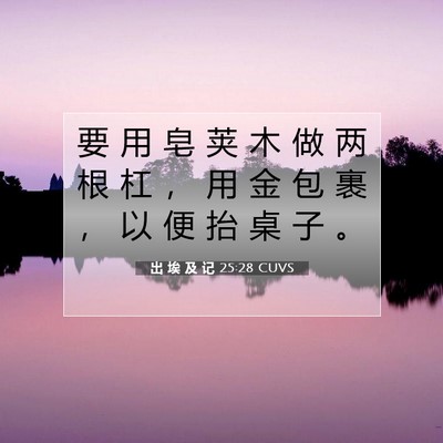 Picture 07 - 出 埃 及 记 25:28 CUVS - 要 用 皂 荚 木 做 两 根 杠 ， 用 金 - Bible Verse Picture