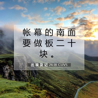 Picture 07 - 出 埃 及 记 26:18 CUVS - 帐 幕 的 南 面 要 做 板 二 十 块 - Bible Verse Picture
