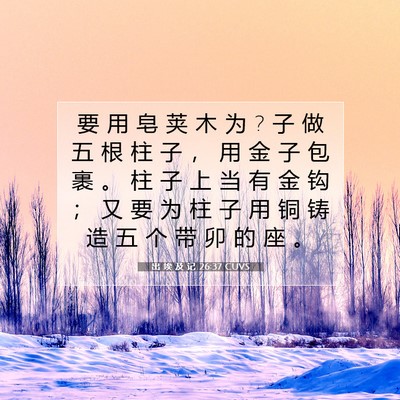 Picture 07 - 出 埃 及 记 26:37 CUVS - 要 用 皂 荚 木 为 ? 子 做 五 根 柱 子 - Bible Verse Picture