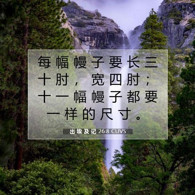Picture 07 - 出 埃 及 记 26:8 CUVS - 每 幅 幔 子 要 长 三 十 肘 ， 宽 四 - Bible Verse Picture