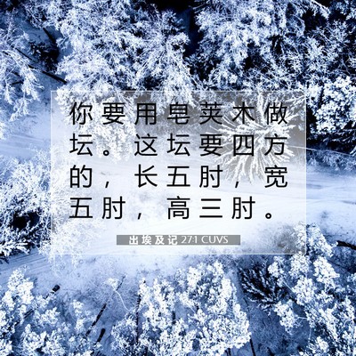 Picture 07 - 出 埃 及 记 27:1 CUVS - 你 要 用 皂 荚 木 做 坛 。 这 坛 要 - Bible Verse Picture
