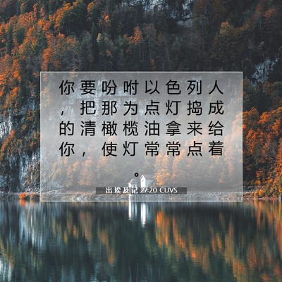 Picture 07 - 出 埃 及 记 27:20 CUVS - 你 要 吩 咐 以 色 列 人 ， 把 那 为 - Bible Verse Picture