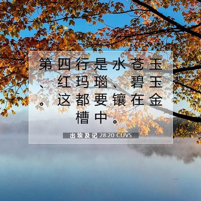 Picture 07 - 出 埃 及 记 28:20 CUVS - 第 四 行 是 水 苍 玉 、 红 玛 瑙 、 - Bible Verse Picture