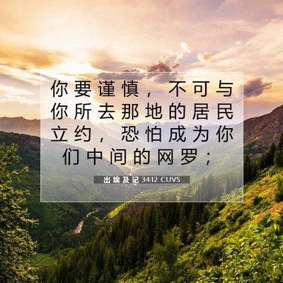 Picture 07 - 出 埃 及 记 34:12 CUVS - 你 要 谨 慎 ， 不 可 与 你 所 去 那 - Bible Verse Picture