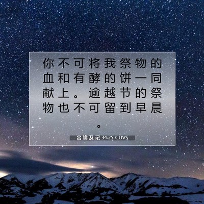 Picture 07 - 出 埃 及 记 34:25 CUVS - 你 不 可 将 我 祭 物 的 血 和 有 酵 - Bible Verse Picture