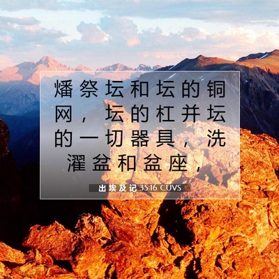 Picture 07 - 出 埃 及 记 35:16 CUVS - 燔 祭 坛 和 坛 的 铜 网 ， 坛 的 杠 - Bible Verse Picture