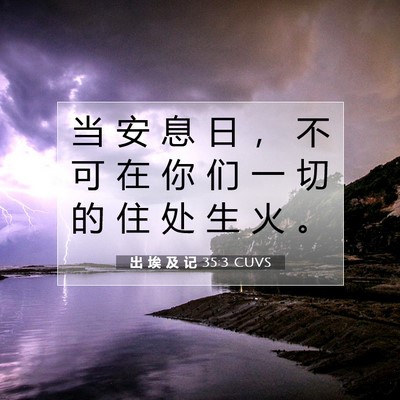 Picture 07 - 出 埃 及 记 35:3 CUVS - 当 安 息 日 ， 不 可 在 你 们 一 切 - Bible Verse Picture
