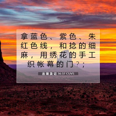 Picture 07 - 出 埃 及 记 36:37 CUVS - 拿 蓝 色 、 紫 色 、 朱 红 色 线 ， - Bible Verse Picture