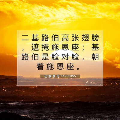 Picture 07 - 出 埃 及 记 37:9 CUVS - 二 基 路 伯 高 张 翅 膀 ， 遮 掩 施 - Bible Verse Picture