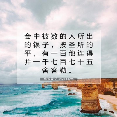 Picture 07 - 出 埃 及 记 38:25 CUVS - 会 中 被 数 的 人 所 出 的 银 子 ， - Bible Verse Picture