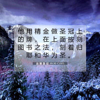 Picture 07 - 出 埃 及 记 39:30 CUVS - 他 用 精 金 做 圣 冠 上 的 牌 ， 在 - Bible Verse Picture