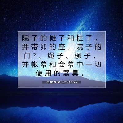 Picture 07 - 出 埃 及 记 39:40 CUVS - 院 子 的 帷 子 和 柱 子 ， 并 带 卯 - Bible Verse Picture