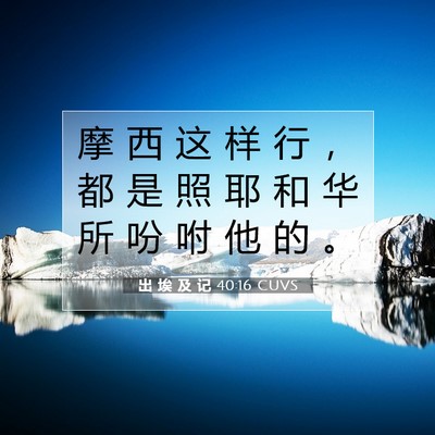 Picture 07 - 出 埃 及 记 40:16 CUVS - 摩 西 这 样 行 ， 都 是 照 耶 和 华 - Bible Verse Picture