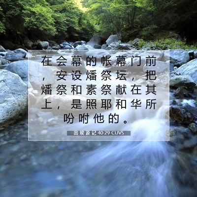 Picture 07 - 出 埃 及 记 40:29 CUVS - 在 会 幕 的 帐 幕 门 前 ， 安 设 燔 - Bible Verse Picture