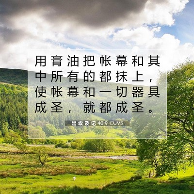 Picture 07 - 出 埃 及 记 40:9 CUVS - 用 膏 油 把 帐 幕 和 其 中 所 有 的 - Bible Verse Picture