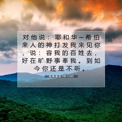 Picture 07 - 出 埃 及 记 7:16 CUVS - 对 他 说 ： 耶 和 华 ─ 希 伯 来 人 - Bible Verse Picture