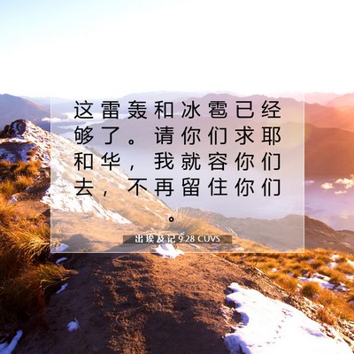 Picture 07 - 出 埃 及 记 9:28 CUVS - 这 雷 轰 和 冰 雹 已 经 够 了 。 请 - Bible Verse Picture