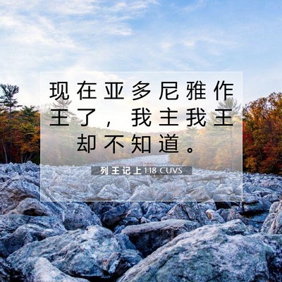 Picture 07 - 列 王 记 上 1:18 CUVS - 现 在 亚 多 尼 雅 作 王 了 ， 我 主 - Bible Verse Picture