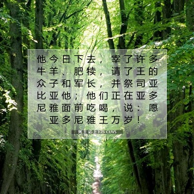 Picture 07 - 列 王 记 上 1:25 CUVS - 他 今 日 下 去 ， 宰 了 许 多 牛 羊 - Bible Verse Picture