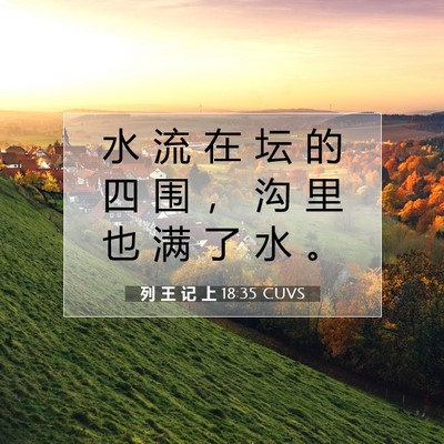 Picture 07 - 列 王 记 上 18:35 CUVS - 水 流 在 坛 的 四 围 ， 沟 里 也 满 - Bible Verse Picture