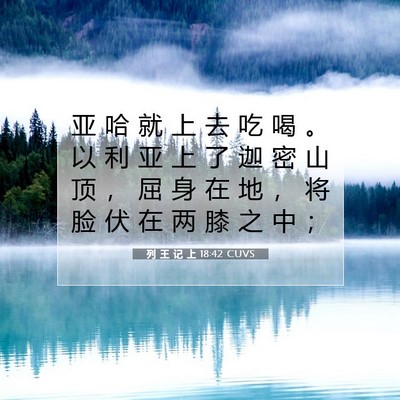 Picture 07 - 列 王 记 上 18:42 CUVS - 亚 哈 就 上 去 吃 喝 。 以 利 亚 上 - Bible Verse Picture