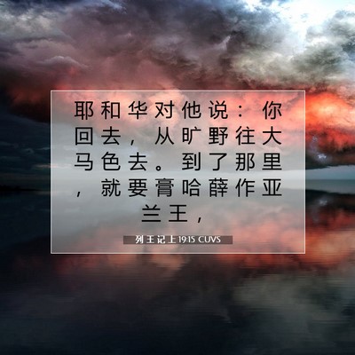 Picture 07 - 列 王 记 上 19:15 CUVS - 耶 和 华 对 他 说 ： 你 回 去 ， 从 - Bible Verse Picture