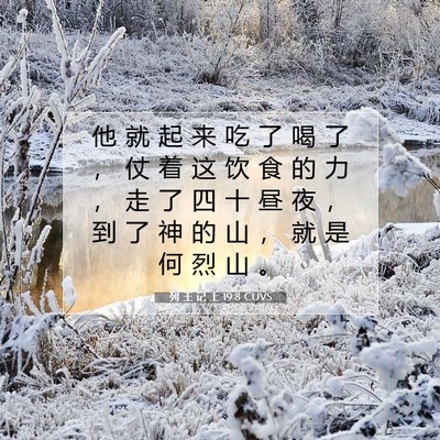 Picture 07 - 列 王 记 上 19:8 CUVS - 他 就 起 来 吃 了 喝 了 ， 仗 着 这 - Bible Verse Picture