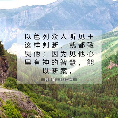 Picture 07 - 列 王 记 上 3:28 CUVS - 以 色 列 众 人 听 见 王 这 样 判 断 - Bible Verse Picture