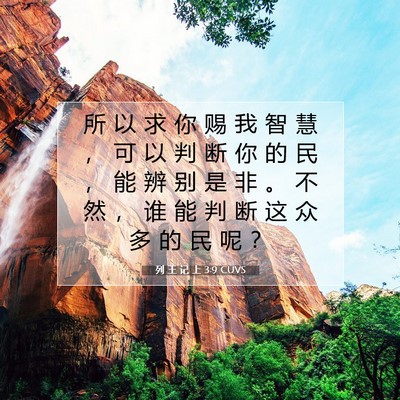 Picture 07 - 列 王 记 上 3:9 CUVS - 所 以 求 你 赐 我 智 慧 ， 可 以 判 - Bible Verse Picture