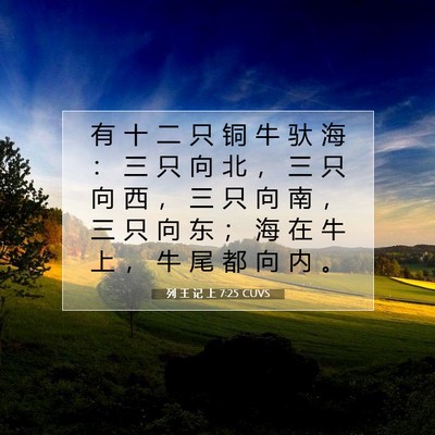 Picture 07 - 列 王 记 上 7:25 CUVS - 有 十 二 只 铜 牛 驮 海 ： 三 只 向 - Bible Verse Picture