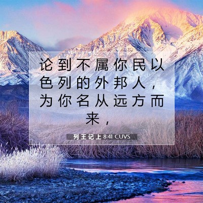 Picture 07 - 列 王 记 上 8:41 CUVS - 论 到 不 属 你 民 以 色 列 的 外 邦 - Bible Verse Picture