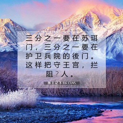 Picture 07 - 列 王 记 下 11:6 CUVS - 三 分 之 一 要 在 苏 珥 门 ， 三 分 - Bible Verse Picture