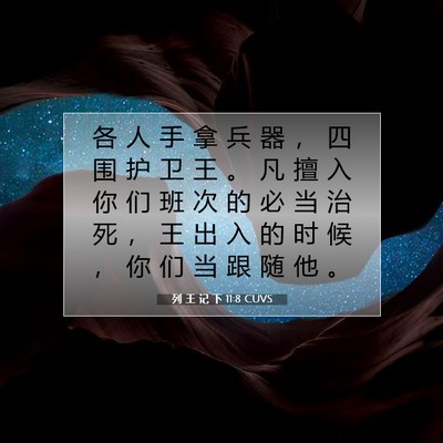 Picture 07 - 列 王 记 下 11:8 CUVS - 各 人 手 拿 兵 器 ， 四 围 护 卫 王 - Bible Verse Picture