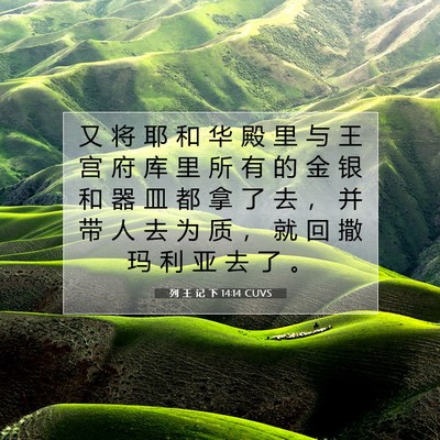 Picture 07 - 列 王 记 下 14:14 CUVS - 又 将 耶 和 华 殿 里 与 王 宫 府 库 - Bible Verse Picture