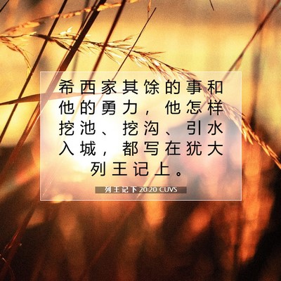 Picture 07 - 列 王 记 下 20:20 CUVS - 希 西 家 其 馀 的 事 和 他 的 勇 力 - Bible Verse Picture