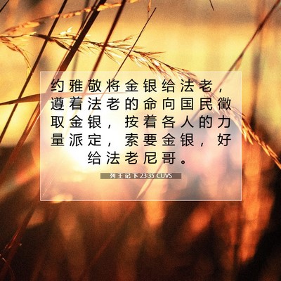 Picture 07 - 列 王 记 下 23:35 CUVS - 约 雅 敬 将 金 银 给 法 老 ， 遵 着 - Bible Verse Picture