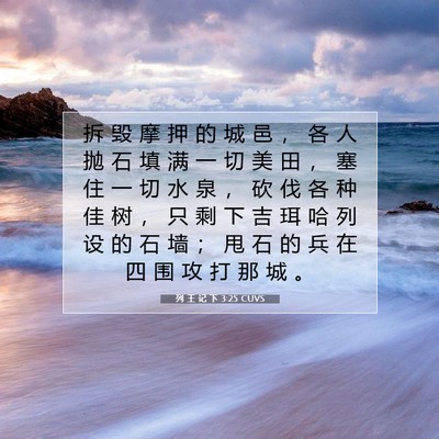 Picture 07 - 列 王 记 下 3:25 CUVS - 拆 毁 摩 押 的 城 邑 ， 各 人 抛 石 - Bible Verse Picture